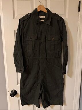 Madewell Green Military Style Romper Long Sleeve Shorts